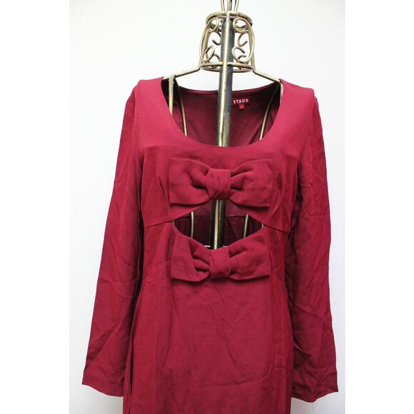 Staud Lido Burgundy Double Bow Cutout Long Sleeve Maxi Dress Size 12 - Picture 3 of 6